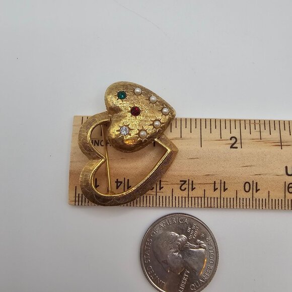 EMMONS Brooch VTG Gold Tone Heart Love Romance Retro Womens Gift Fashion Jewelry - Picture 12 of 12